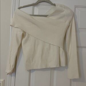Line & Dot Cream Off-Shoulder Sweater